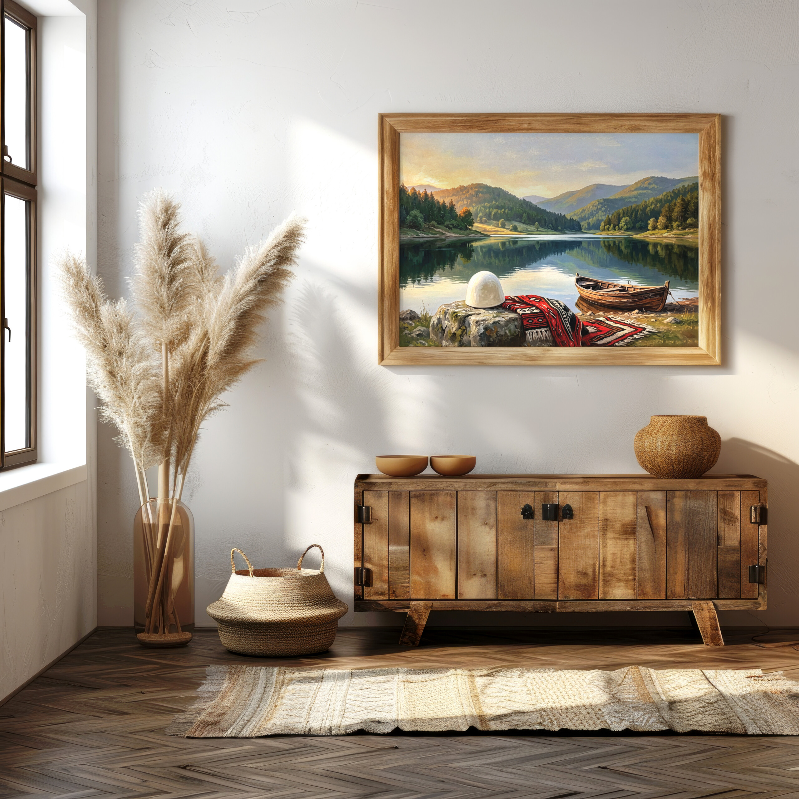 Fine Art Canvas Print - Peizazh i Liqenit me elemente folklorike