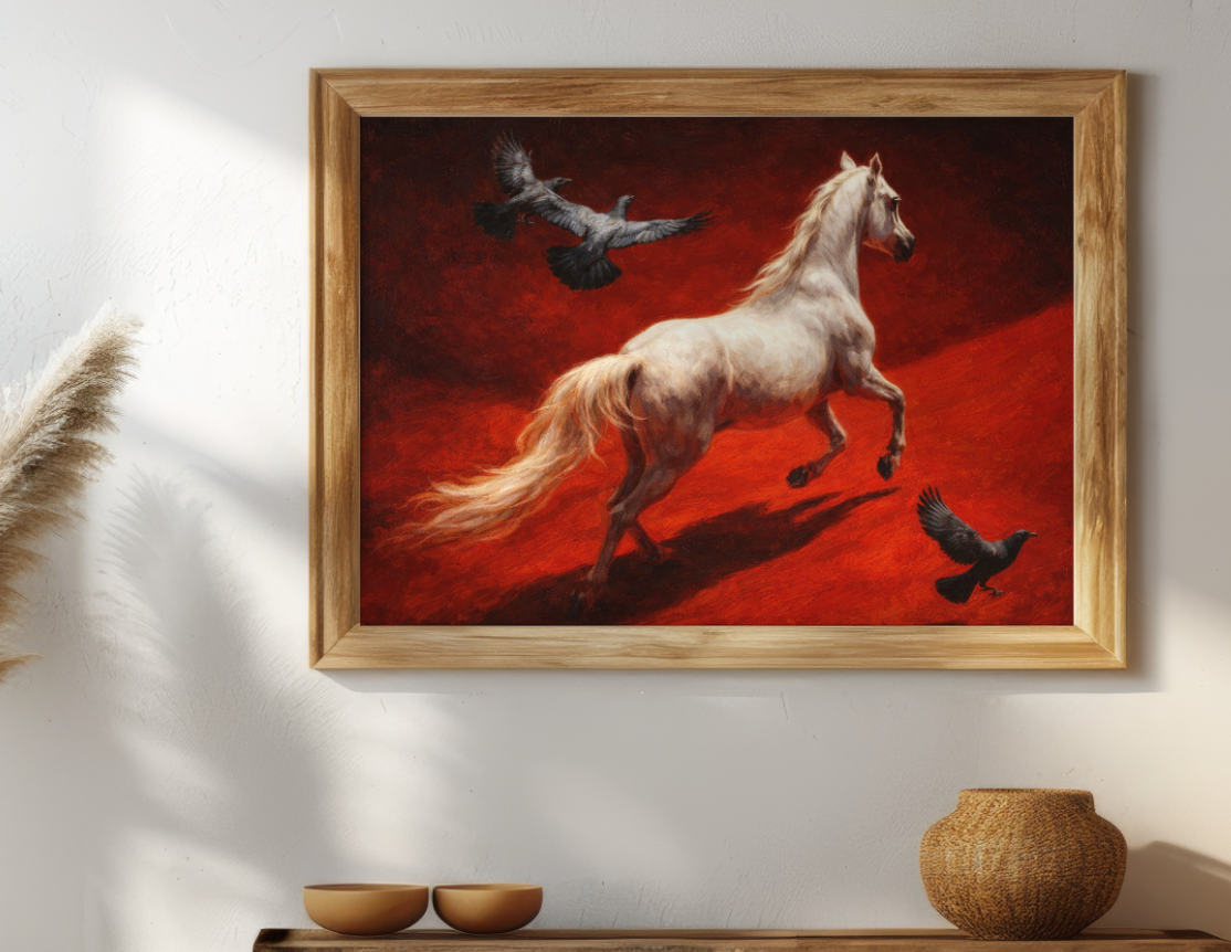 Spirit of Freedom – White Horse on Crimson
